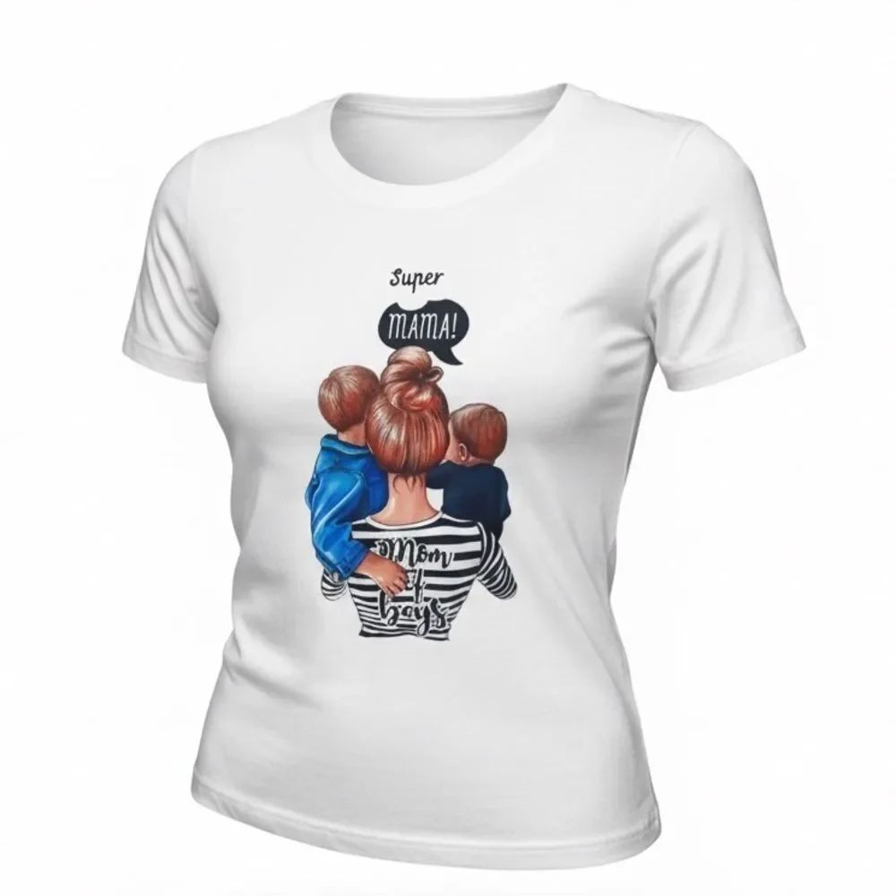 Super Mama Mom of Boys Graphic Tee Women’s Medium White T-Shirt